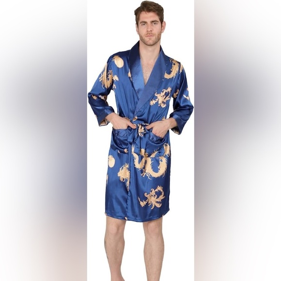 Other - New Mens Silky Pajama Robe Short Set w/ 2 Pockets Multiple Sizes